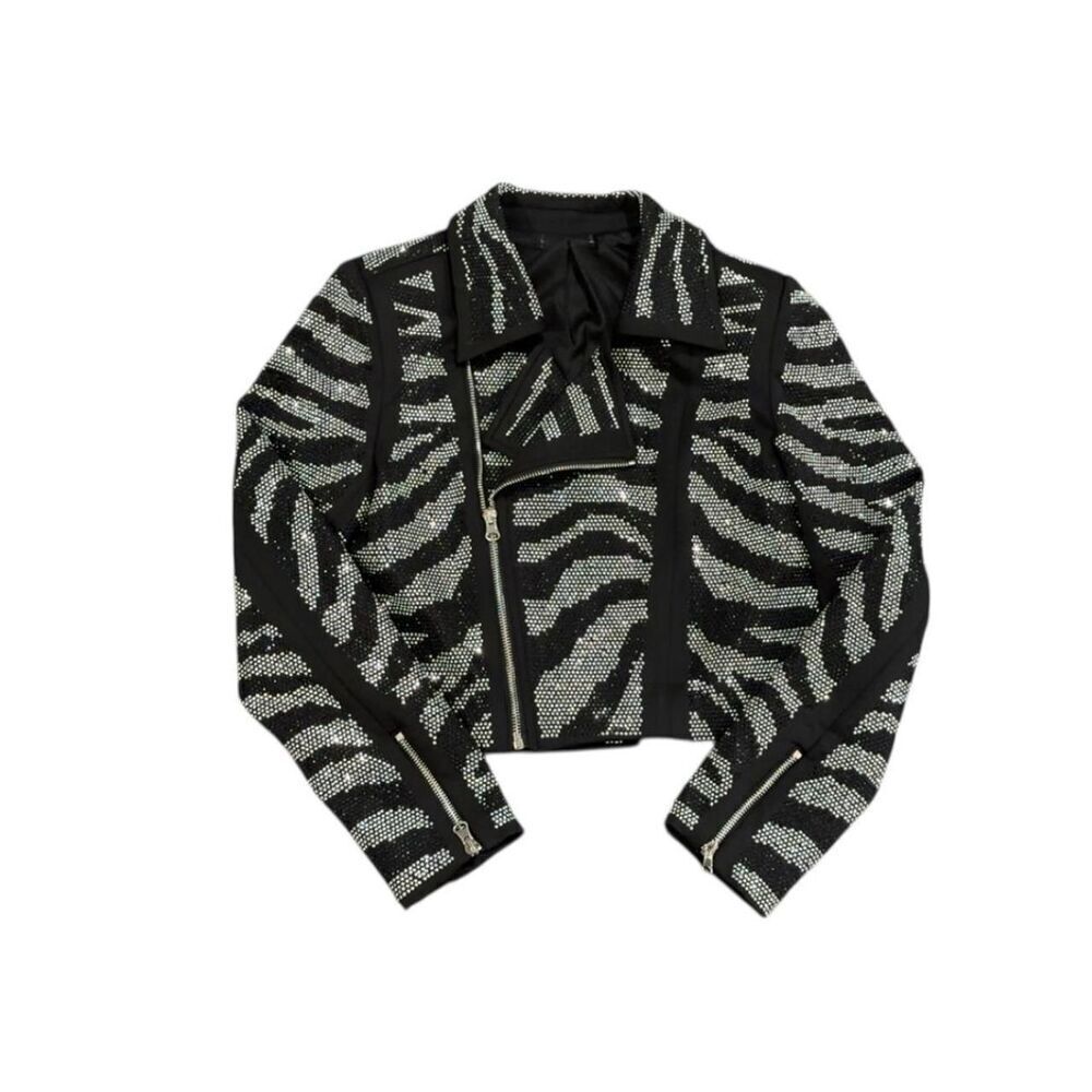 Dellore Black and silver zebra print sequin jacket - Picture 2 of 4